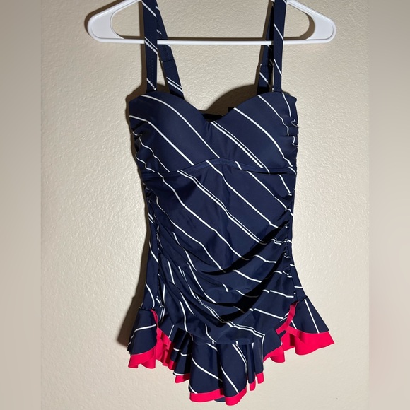 Mazu Swim Other - Elegant Navy and Pink Striped Women's One-Piece Swimsuit
